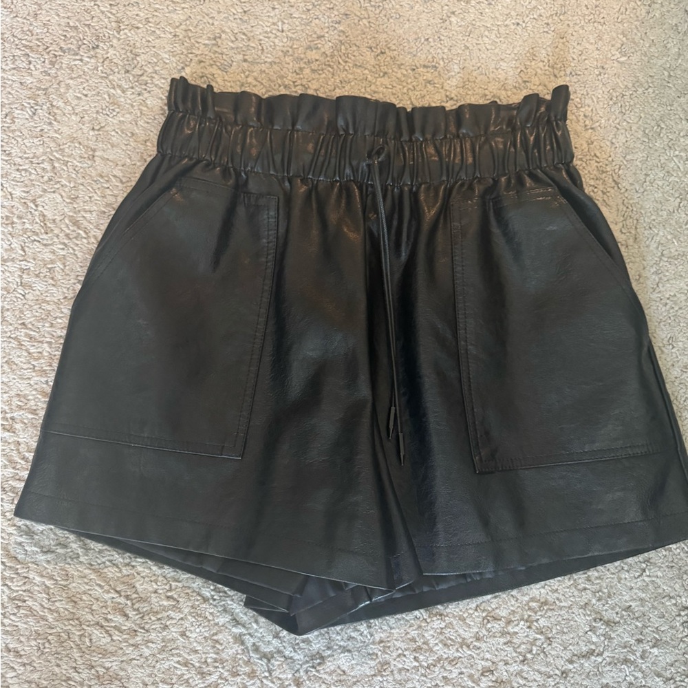 Black Leather Women Shorts with tie, size medium from Amazon